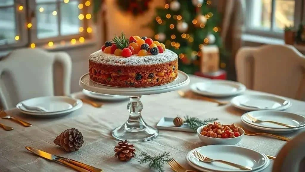Fruit cake on a festive cake stand Fruit cake on a festive cake stand