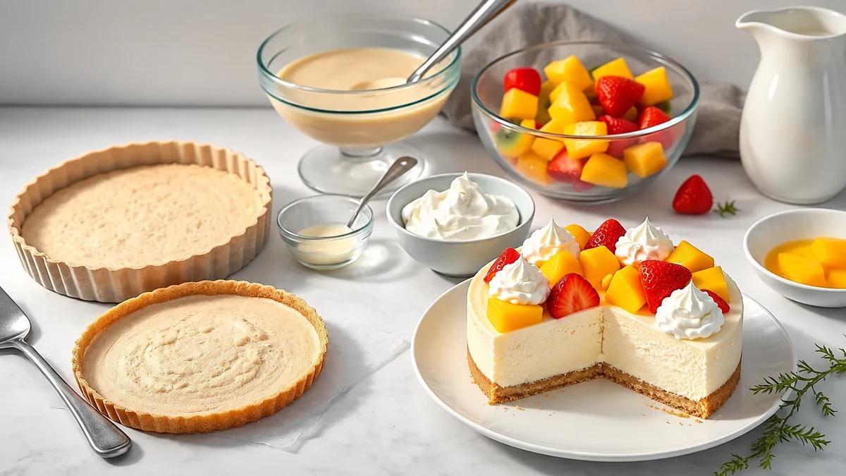 Fruit cheesecake with biscuit bases and prepared filling