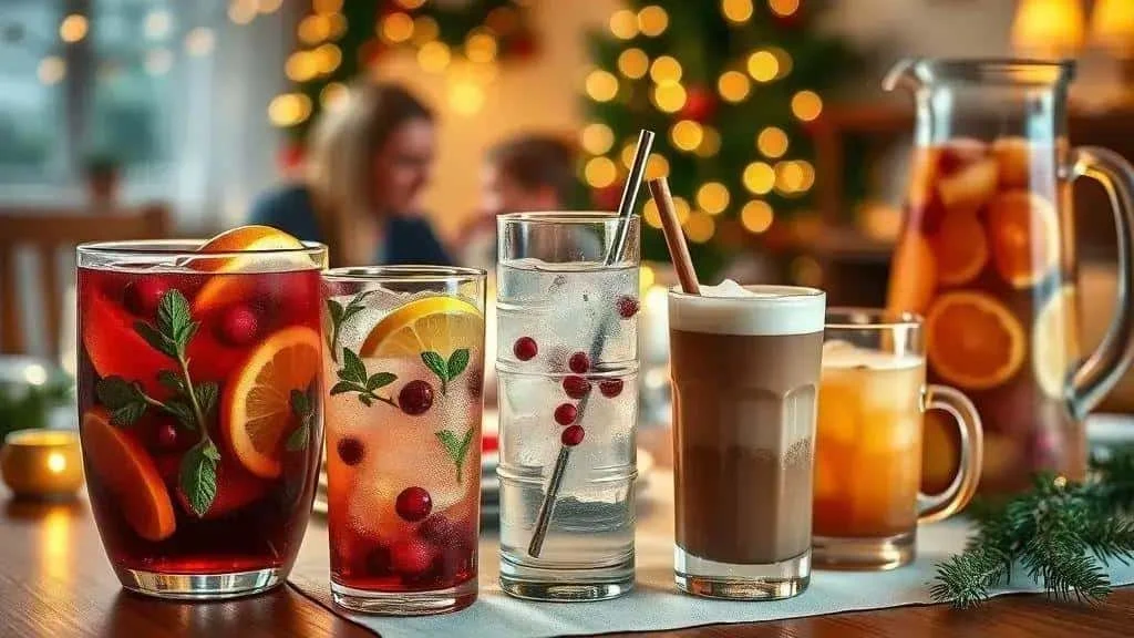 Fruit drinks and creamy drinks on a Christmas table