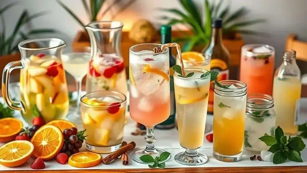 Fruit drinks with citrus, pineapple and mint
