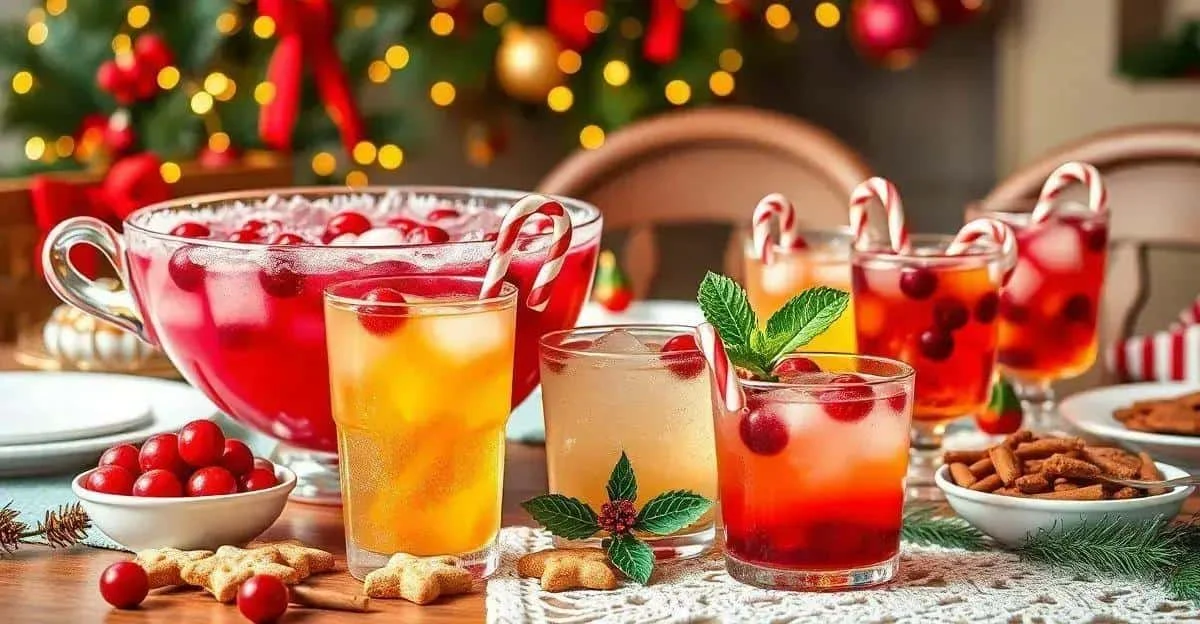 Fruit punch and colourful drinks with festive treats