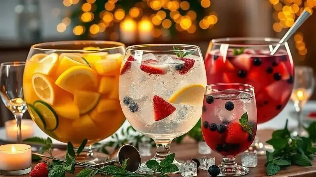 Fruit punch bowls with citrus and berries