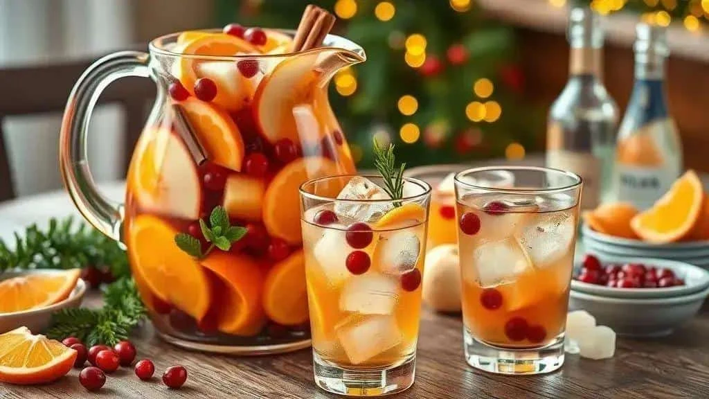 Fruit punch in a jug with citrus and berries