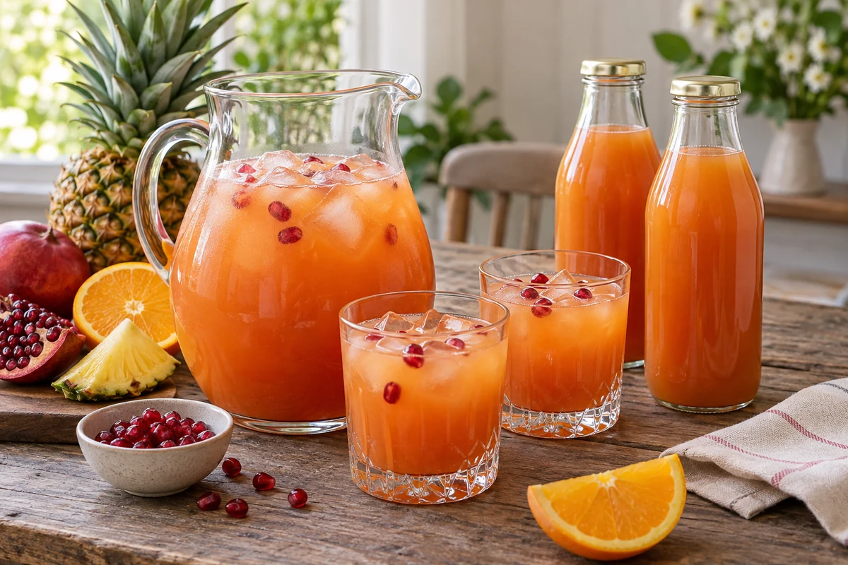 Fruit punch served beside closed drink bottles