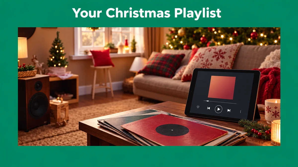 Generic music player and records in a festive room
