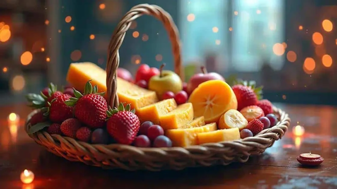 Gift basket with fruit and cheese