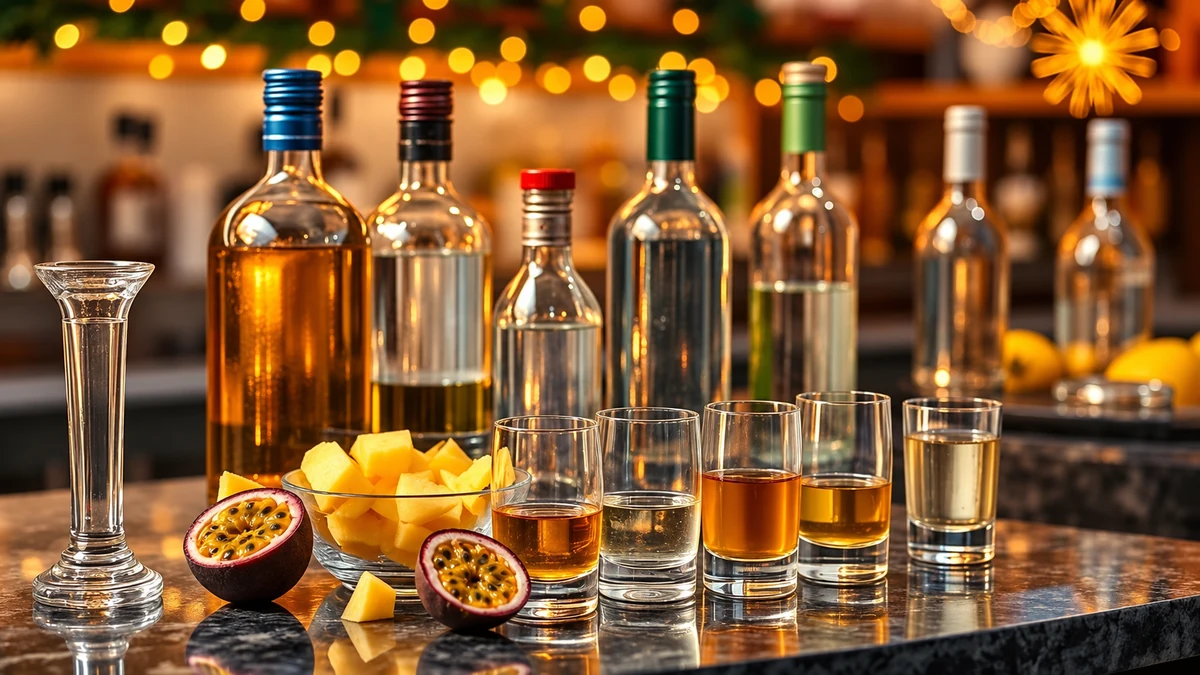 Gin tasting glasses with pineapple and passion fruit