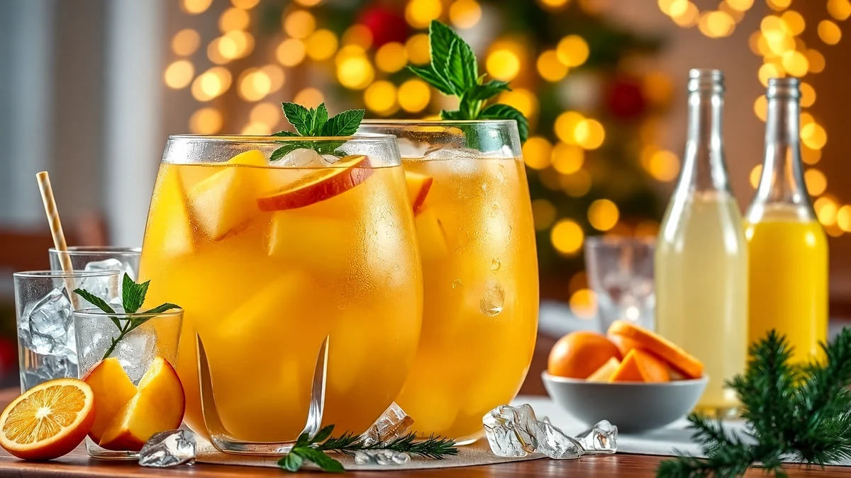 Glasses of tropical fruit punch with orange and mint