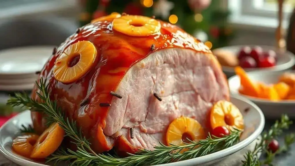 Glazed Christmas ham with festive accompaniments
