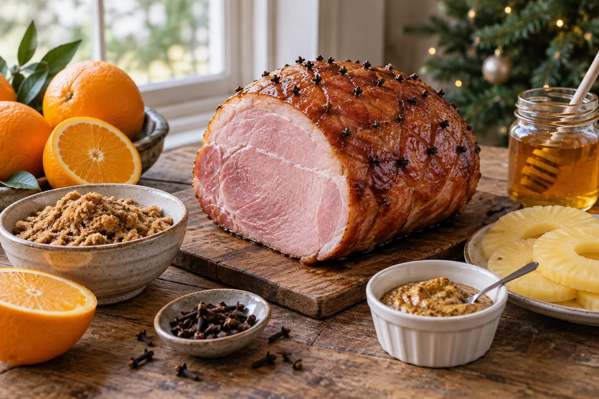 Glazed cooked ham for a Brazilian Christmas dinner