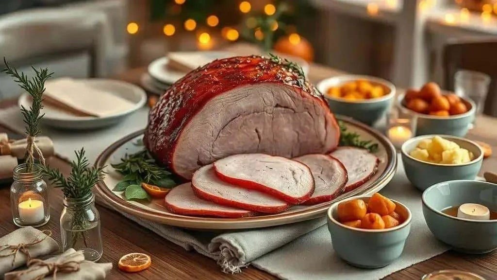 Glazed ham as a festive table centrepiece