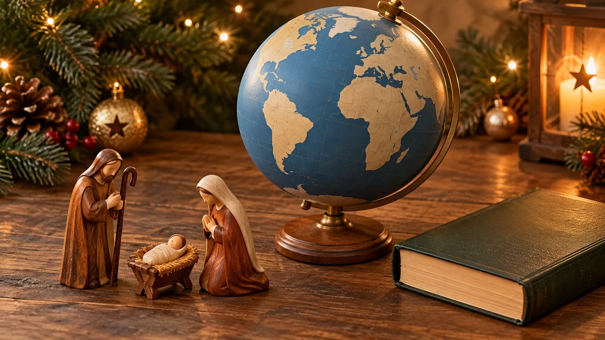 Globe beside a Nativity scene Globe beside a Nativity scene