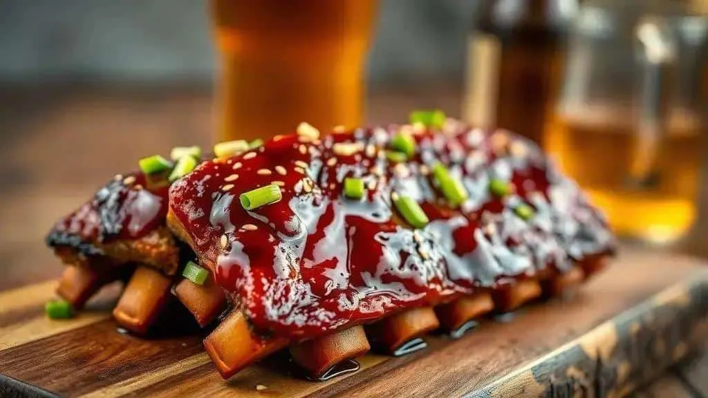 Glossy sweet and sour pork ribs with spring onion