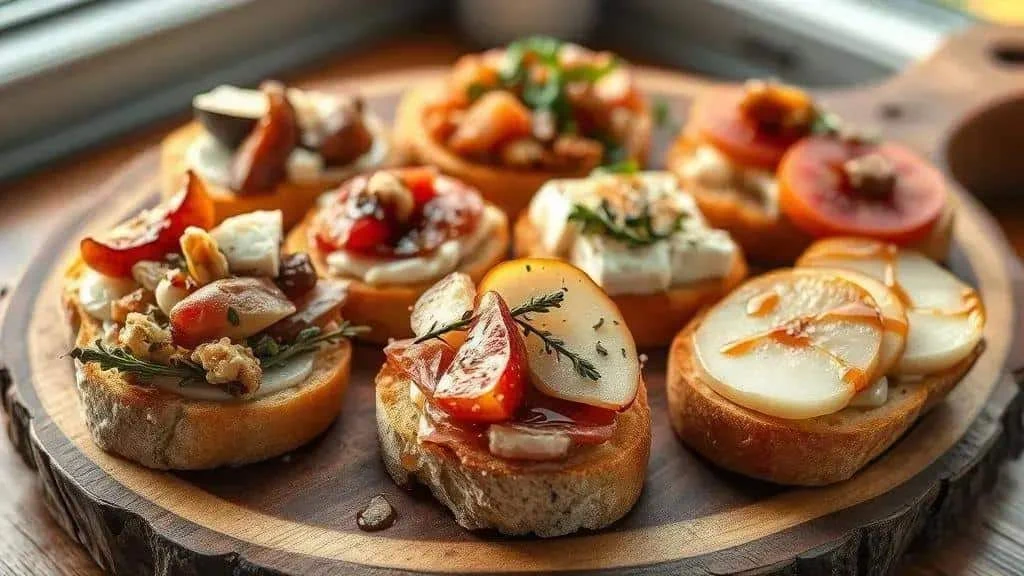 Goat's cheese bruschetta with different toppings Goat's cheese bruschetta with different toppings