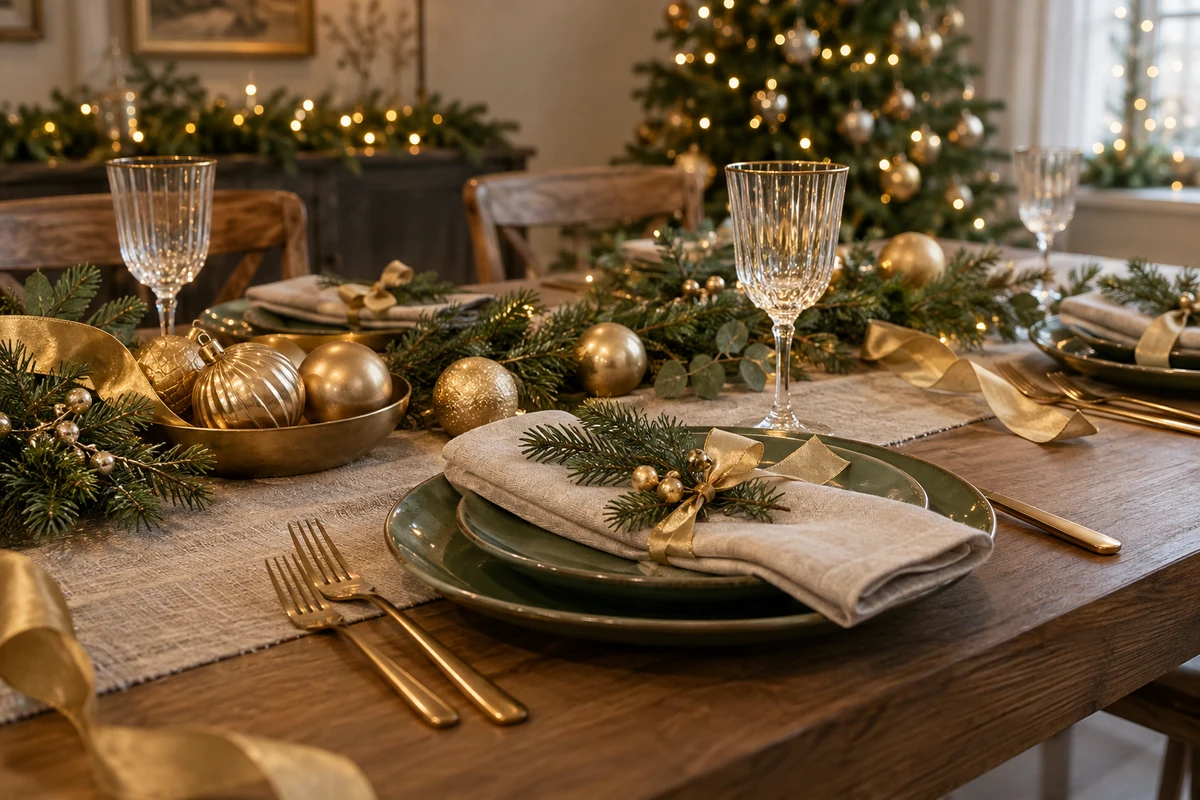 Gold accents on a Christmas dining table