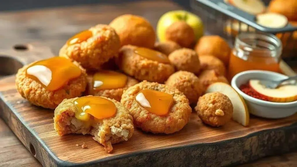 Golden croquettes with a sweet apple accompaniment Golden croquettes with a sweet apple accompaniment