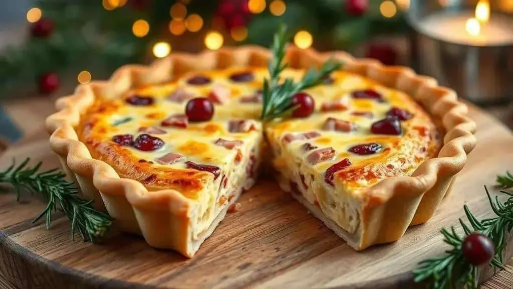 Golden ham and cheese quiche for Christmas