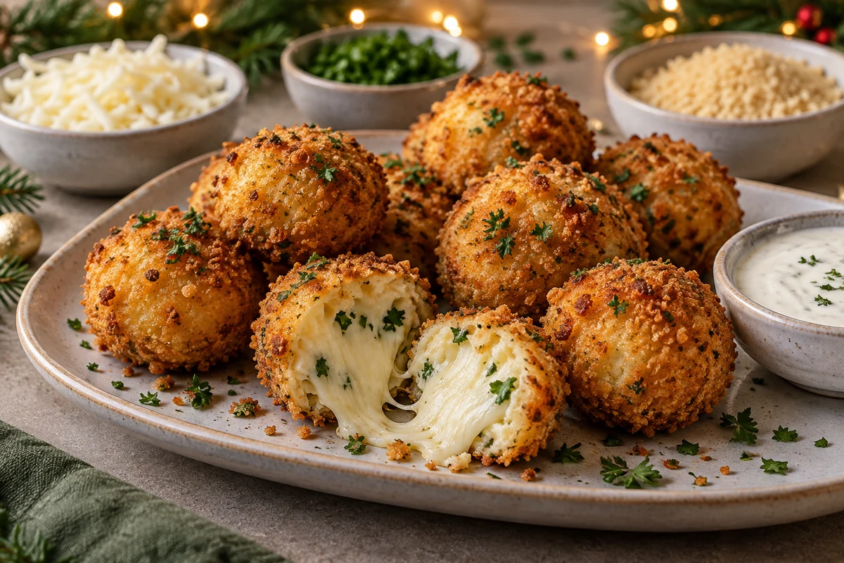 Golden mozzarella and herb bites with grated cheese