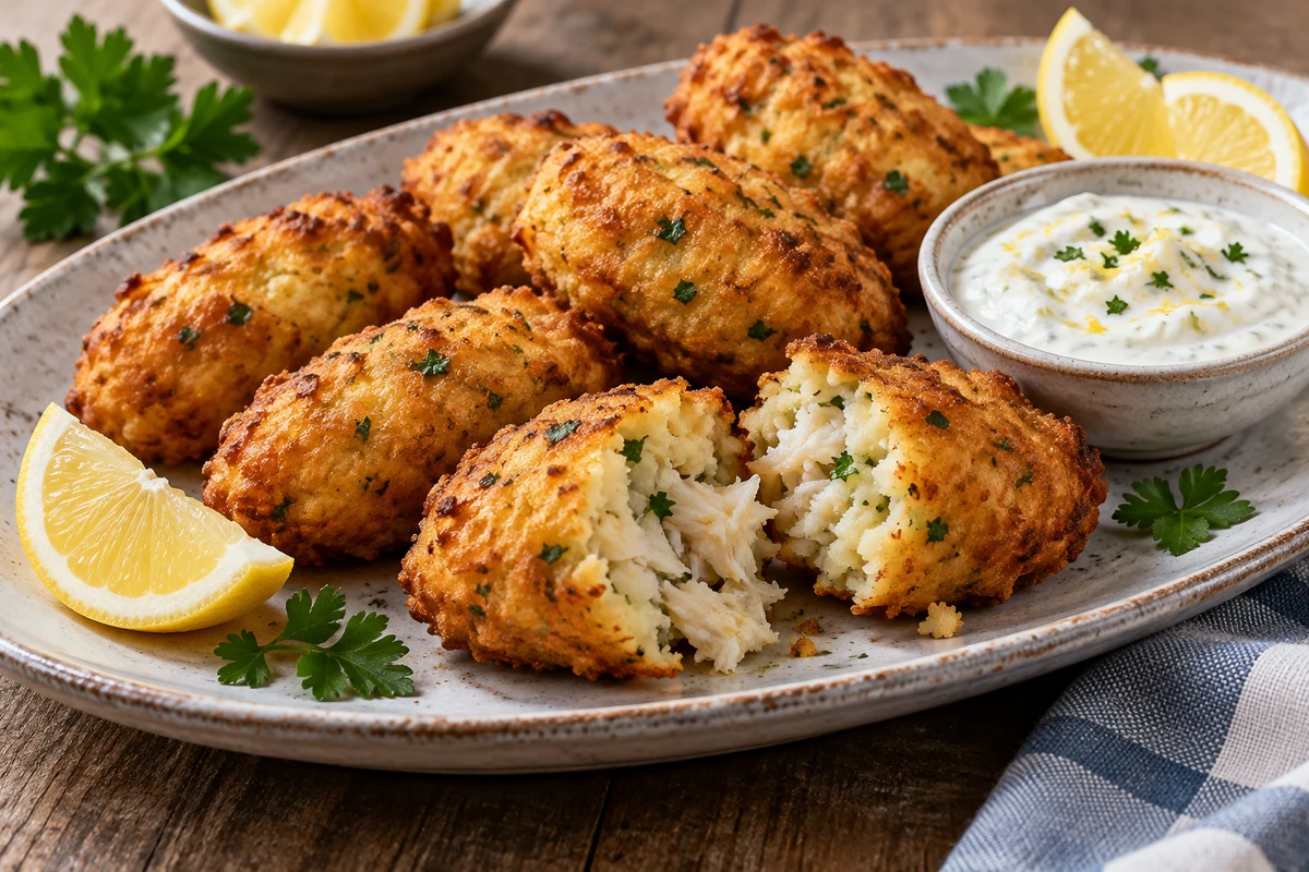 Golden Portuguese salt cod fritters on a plate