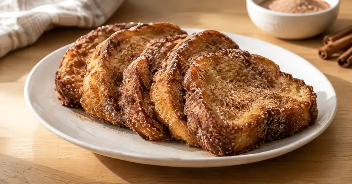 Golden rabanada slices coated with cinnamon sugar