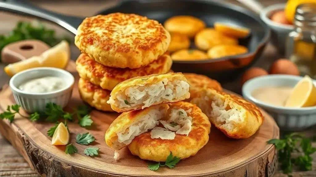 Golden salt cod and potato fritters with lemon