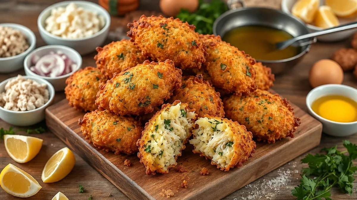 Golden salt cod and potato fritters with parsley and lemon