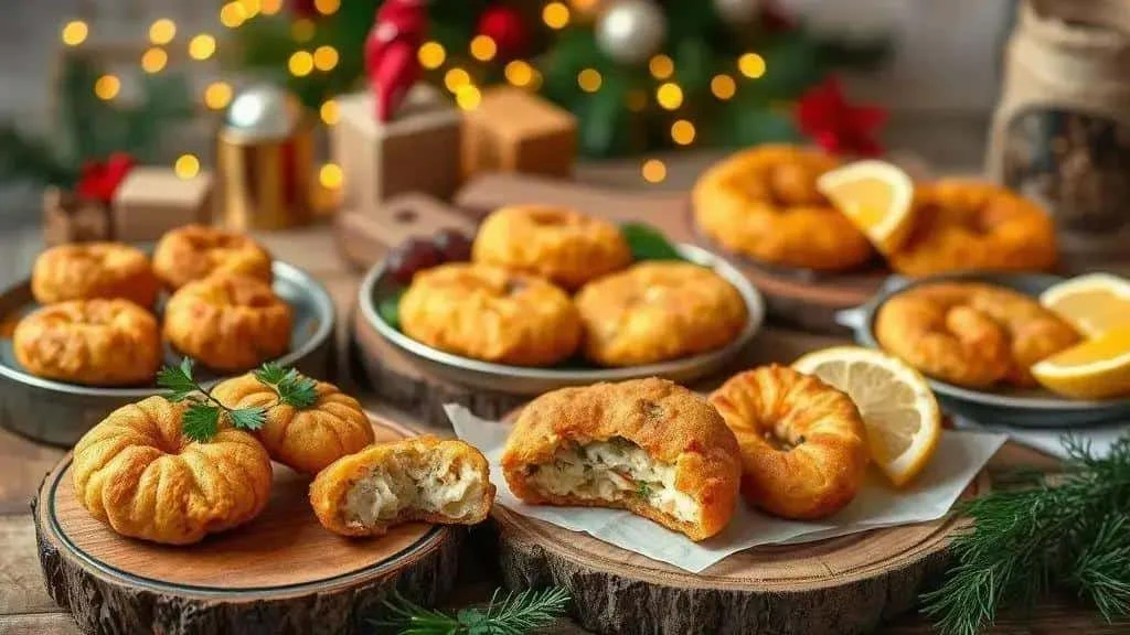 Golden savoury fritters for a Christmas party