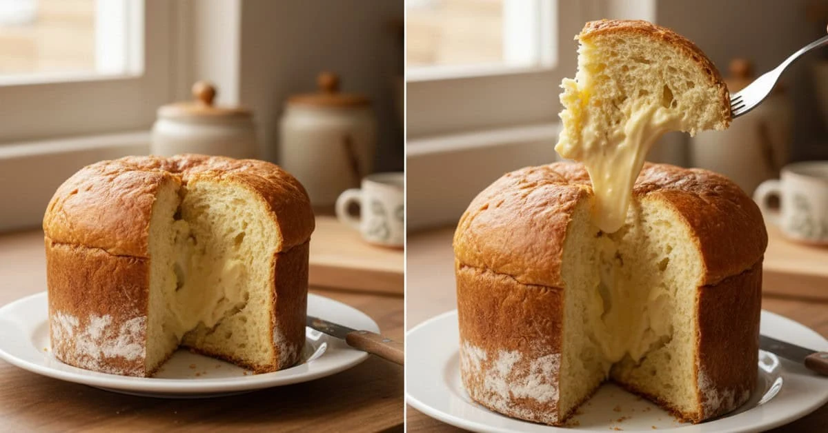 Golden savoury panettone with melted cheese filling