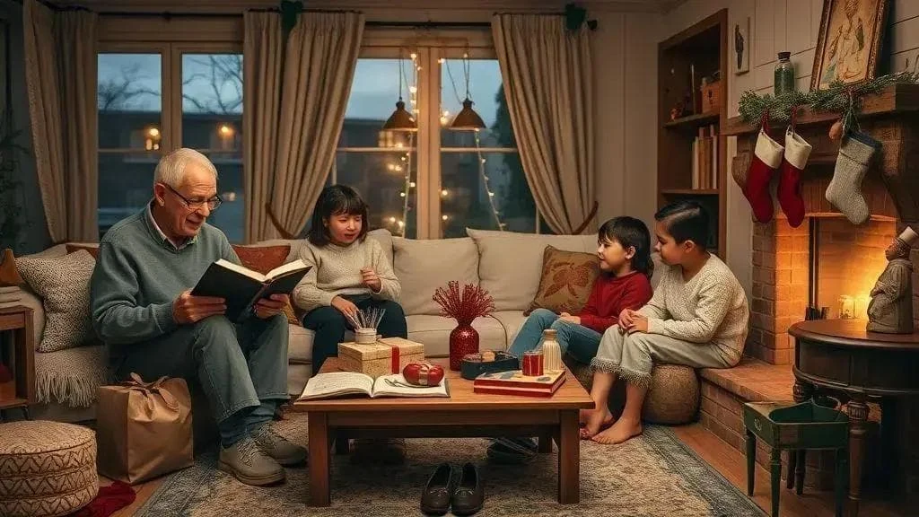 Grandfather sharing Christmas stories with children Grandfather sharing Christmas stories with children