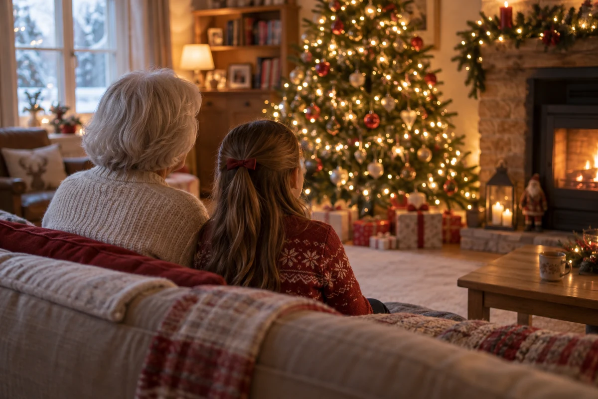 Grandmother and child sharing a quiet Christmas moment