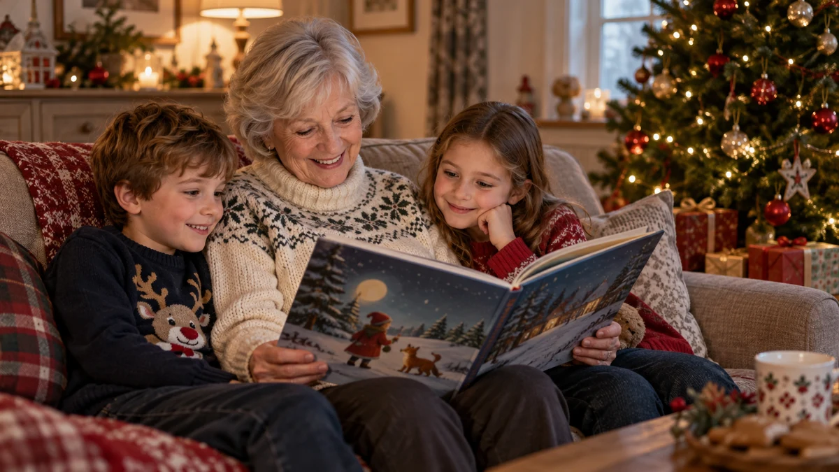 Grandmother reading a Christmas story to children Grandmother reading a Christmas story to children