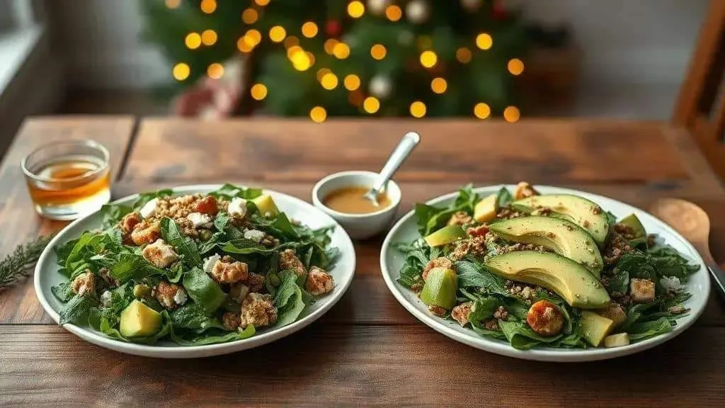 Green salad variations with avocado and nuts