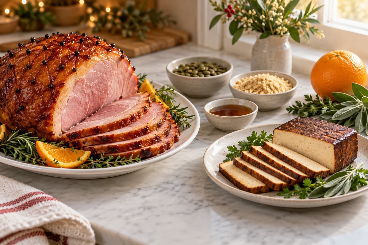 Ham and a separate tofu alternative with glaze ingredients