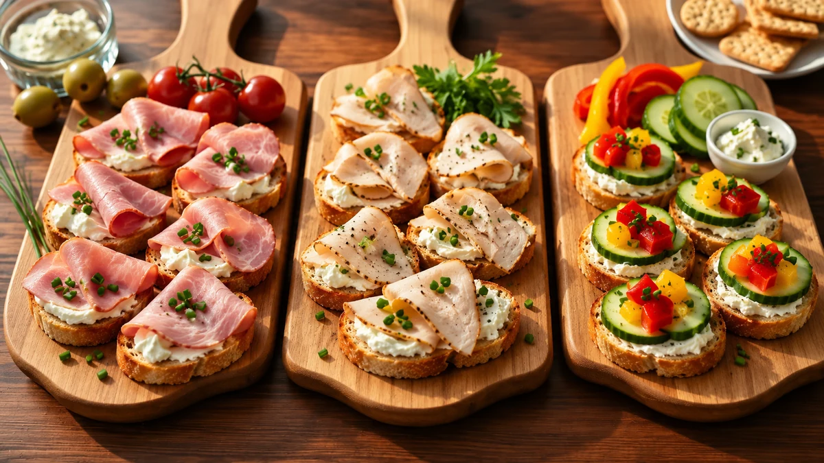 Ham, turkey and vegetarian canapé variations