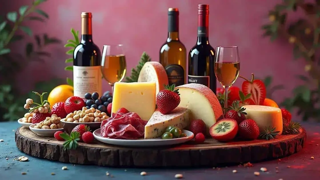 Hamper with cheese, wine and fruit