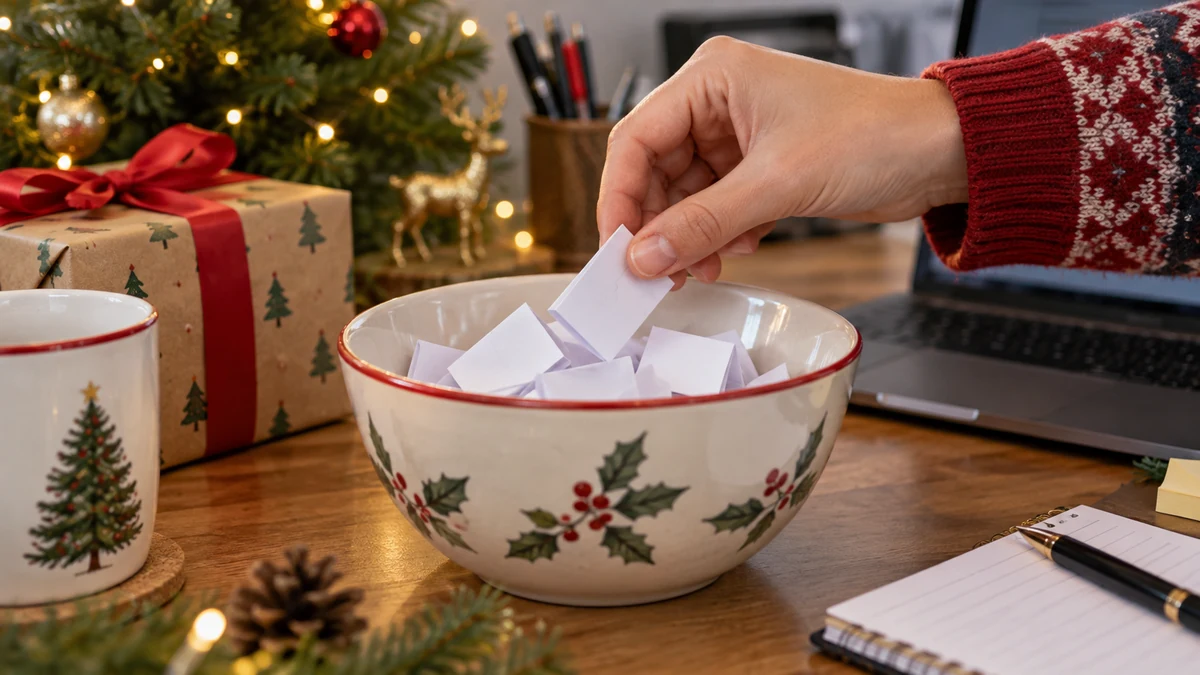 Hand drawing a folded Secret Santa slip