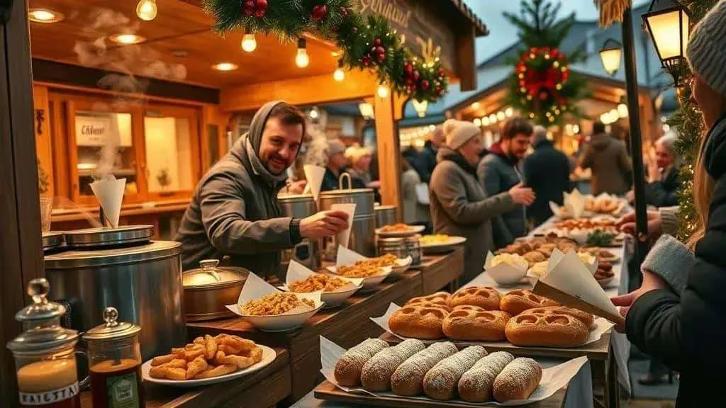 Handcrafted Christmas decorations at a market stall