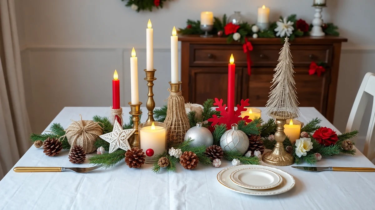 Handmade centrepiece with flameless LED candles Handmade centrepiece with flameless LED candles