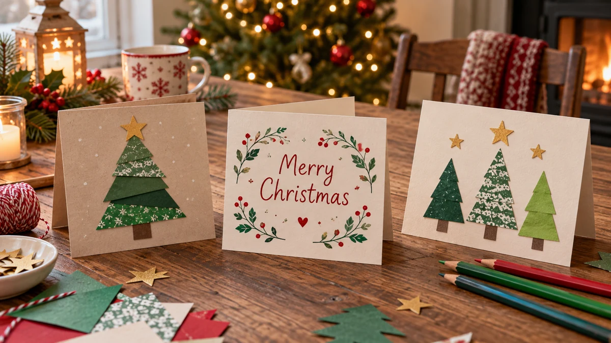 Handmade Christmas cards with tree and star designs