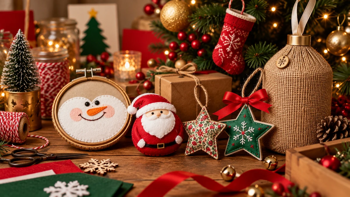 Handmade felt and paper Christmas keepsakes