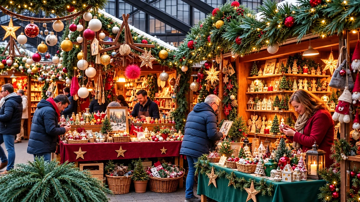 Handmade ornaments at a Christmas market
