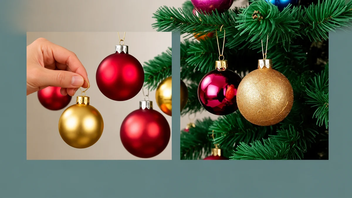 Hanging Christmas baubles in two views