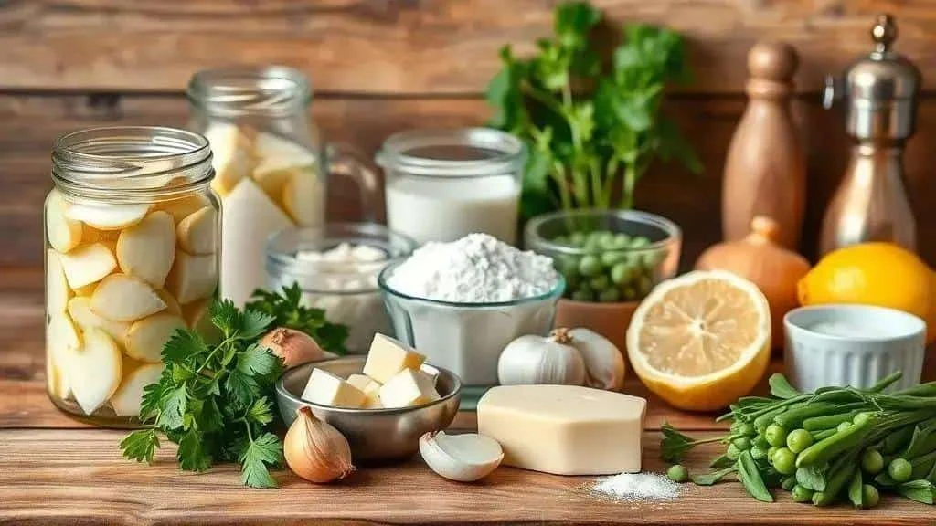 Hearts of palm and ingredients for vegan pie Hearts of palm and ingredients for vegan pie