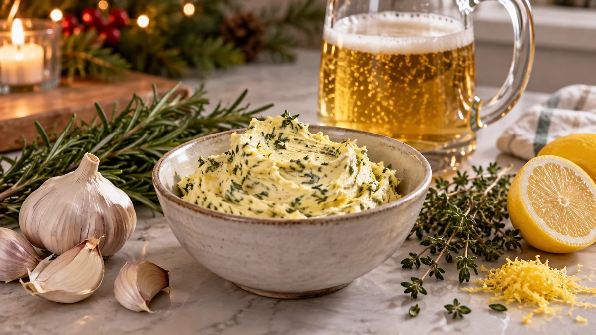 Herb butter garlic lemon and lager for roast chicken