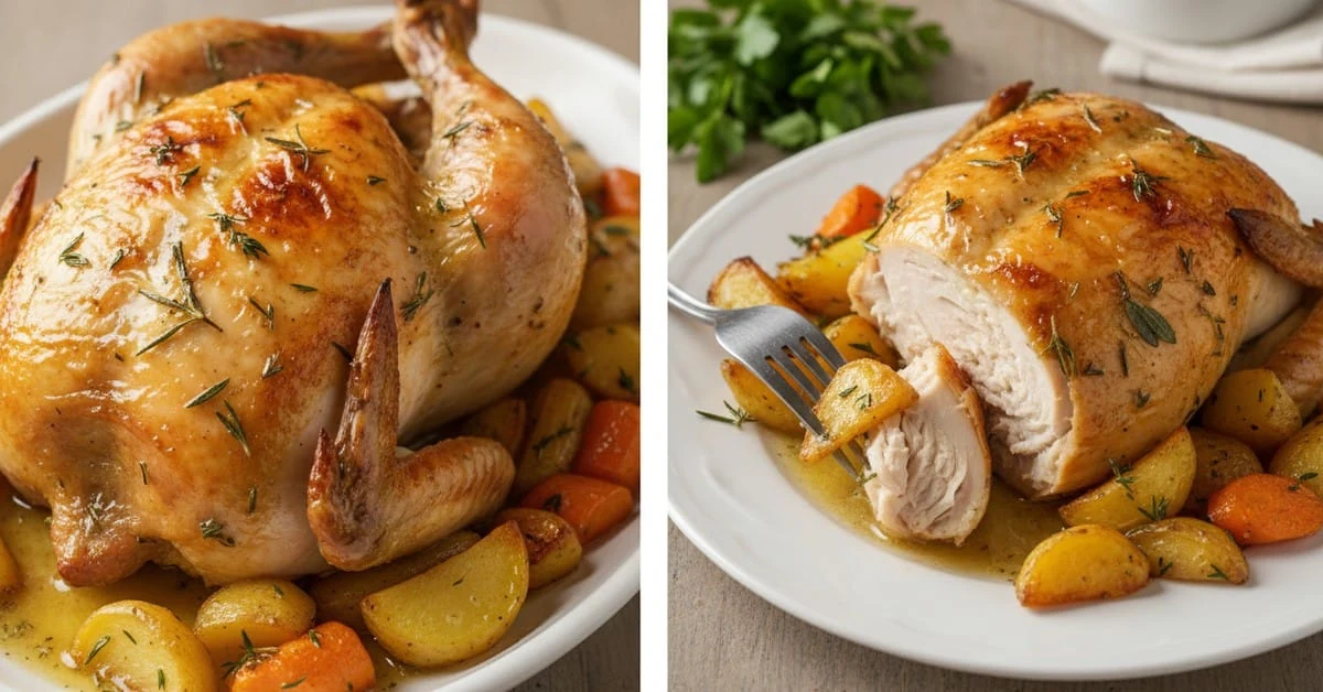 Herb butter roast chicken with carved breast meat