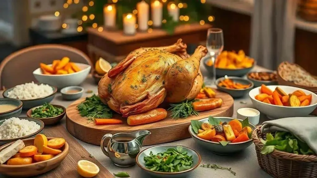 Herb-roasted chicken with a selection of side dishes Herb-roasted chicken with a selection of side dishes