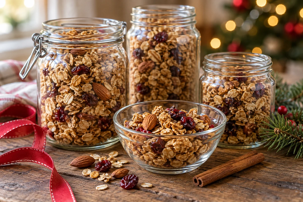 Homemade granola in glass jars