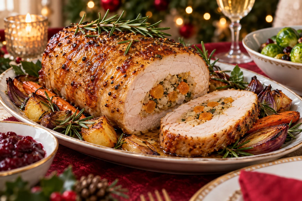 Honey mustard pork loin with chopped apricot filling