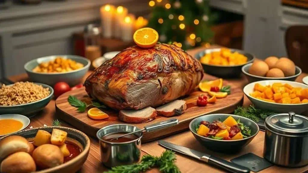Honey mustard pork served at a festive table