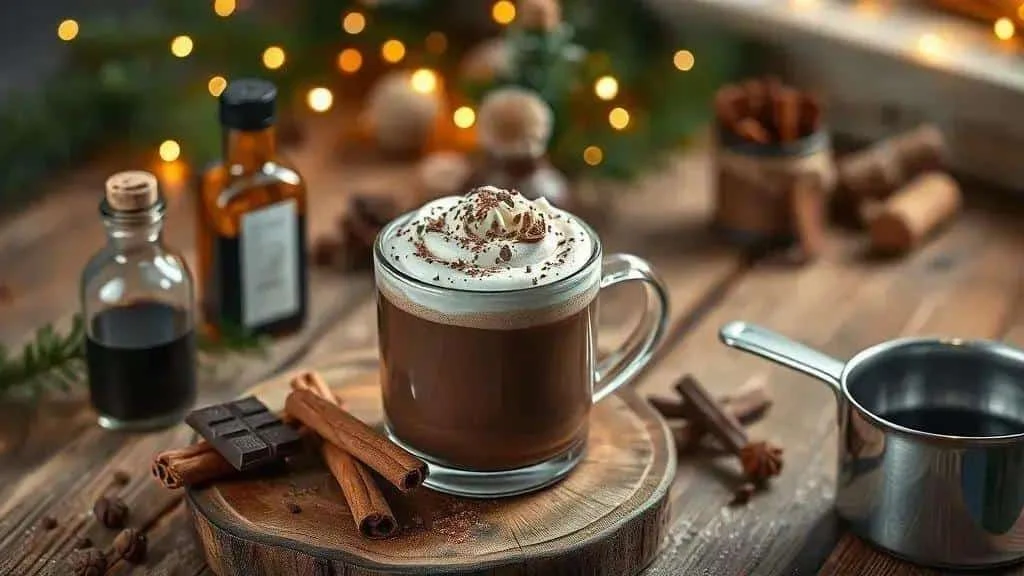 Hot chocolate topped with cream and chocolate shavings Hot chocolate topped with cream and chocolate shavings